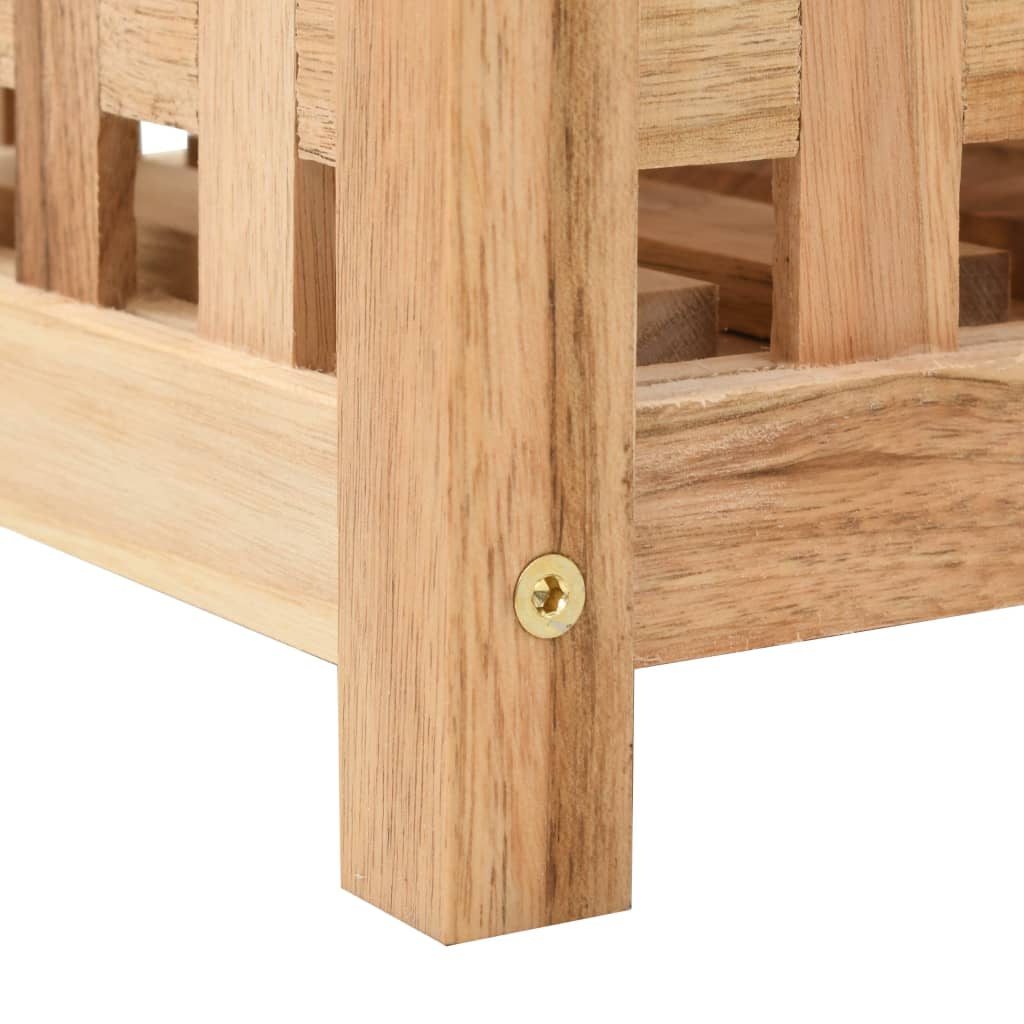 Close-up of a wooden bench with a screw detail on a white background