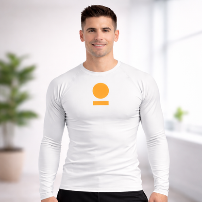 Man wearing a STOIC white long-sleeve shirt with the logo in an indoor setting