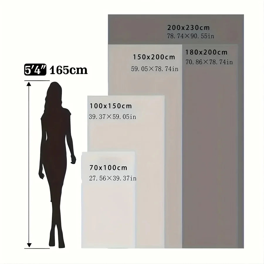 Silhouette of a person next to grounding throw size chart with dimensions