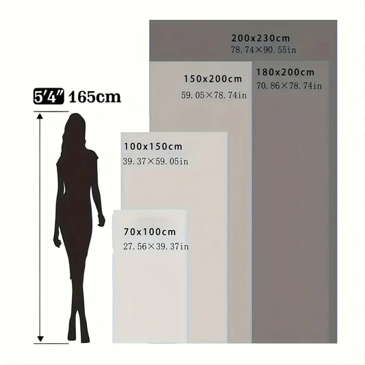 Silhouette of a person next to grounding throw size chart with dimensions