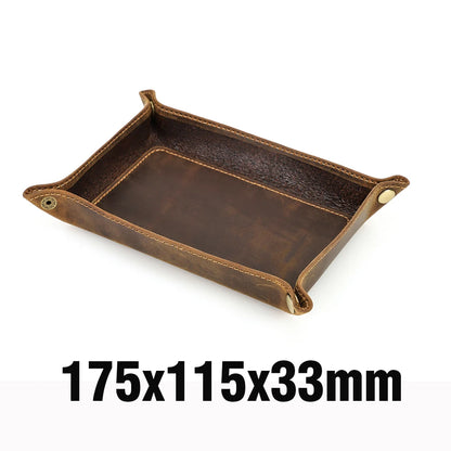 Brown leather tray with dimensions 175x115x33mm on a white background