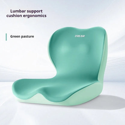 Green lumbar support cushion with 'Dream' branding on a white background