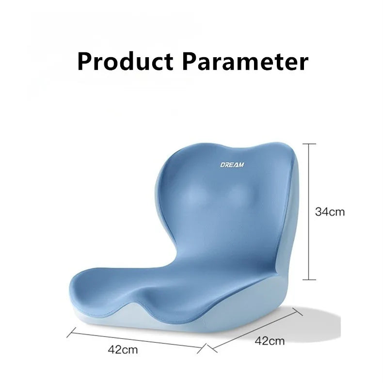 Blue chair with dimensions labeled on a white background