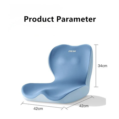 Blue chair with dimensions labeled on a white background