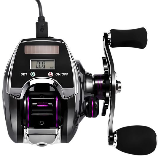 Solar Power Electronic Baitcasting Fishing Reel with Digital Counter - 8.0:1 High Speed Ratio